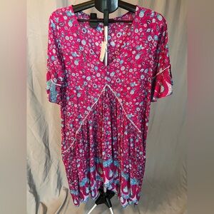 Floral V-Neck Dress in Pink and Blue